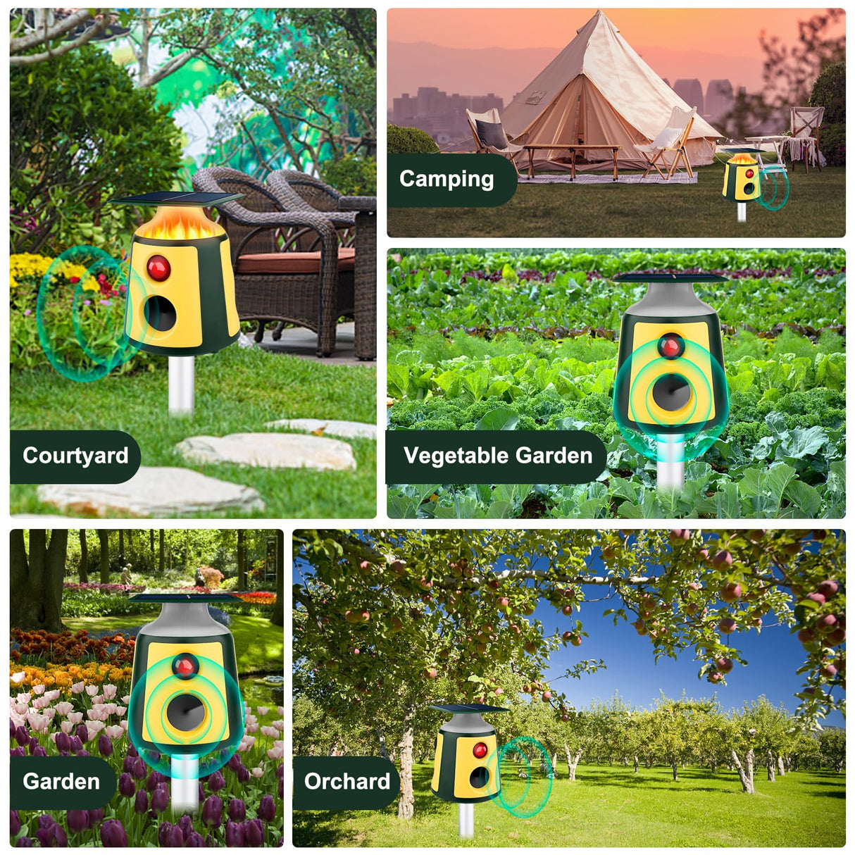 2024 Upgraded Animal Repeller, Solar Ultrasonic Animal Repeller 360° Induction & LED Flame Light, Cat Repellent Outdoor Waterproof, Animal Deterrent Repel Cats, Dogs, Deer, Wild Boars, Foxes and More