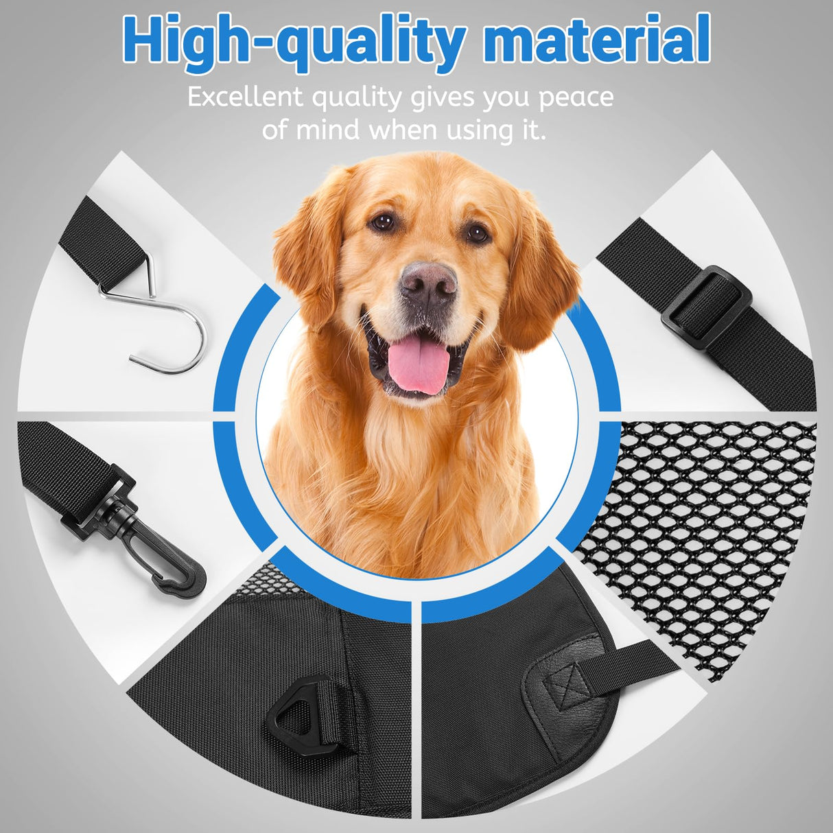 Wellbro Dog Car Backseat Barrier, Padded and Durable Nylon Net Pet Barrier, Vehicle Travel Dog Fence with 2 Mesh Windows, for Safe Driving, Easy to Install and Adjust for All Cars