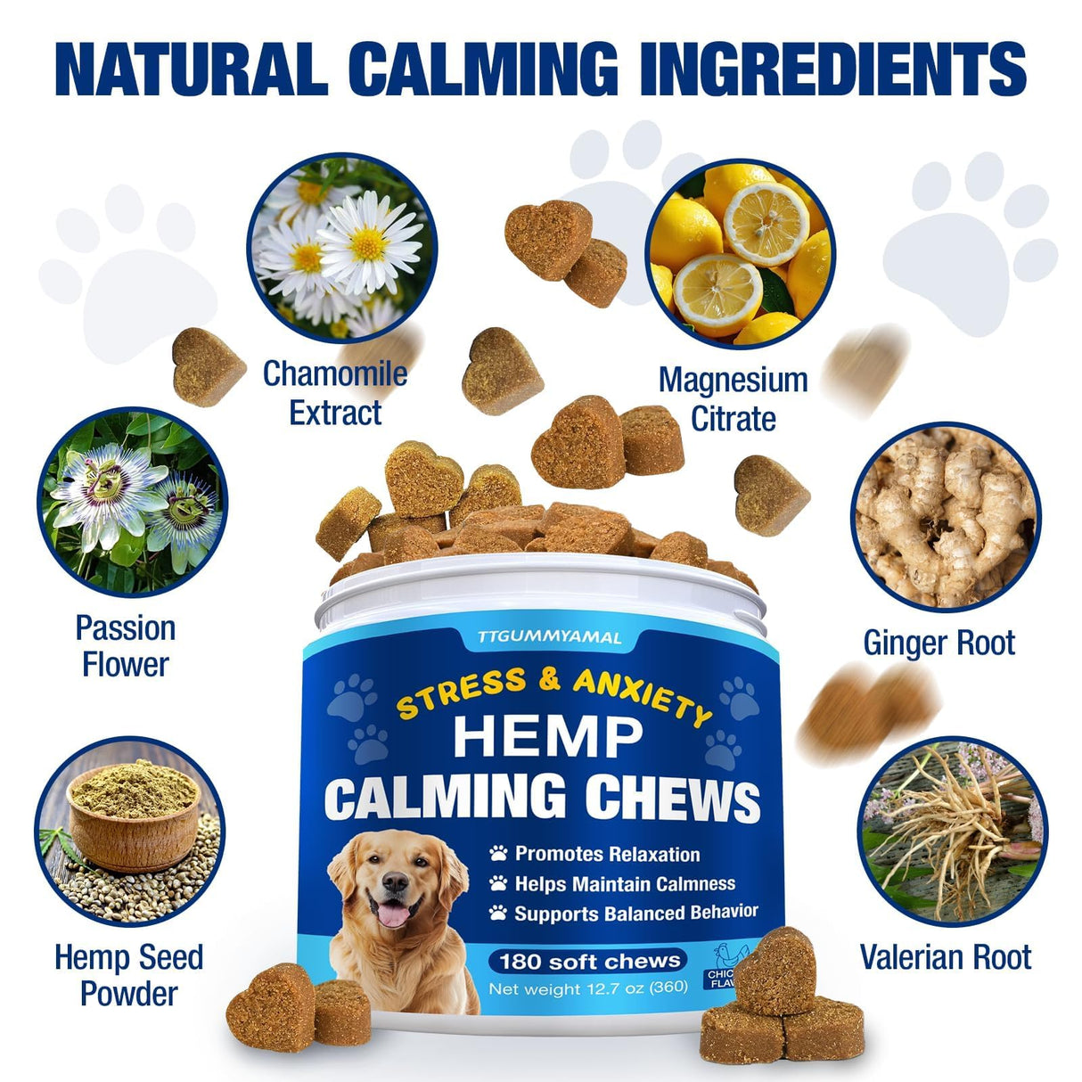 Hemp Calming Chews for Dogs - Advanced Dog Calming Chews - Anxiety Relief Treats for Dogs - Dog Supplements for Storms, Fireworks, Thunder, Barking - Hip and Joint Supplement Support 180 Treats