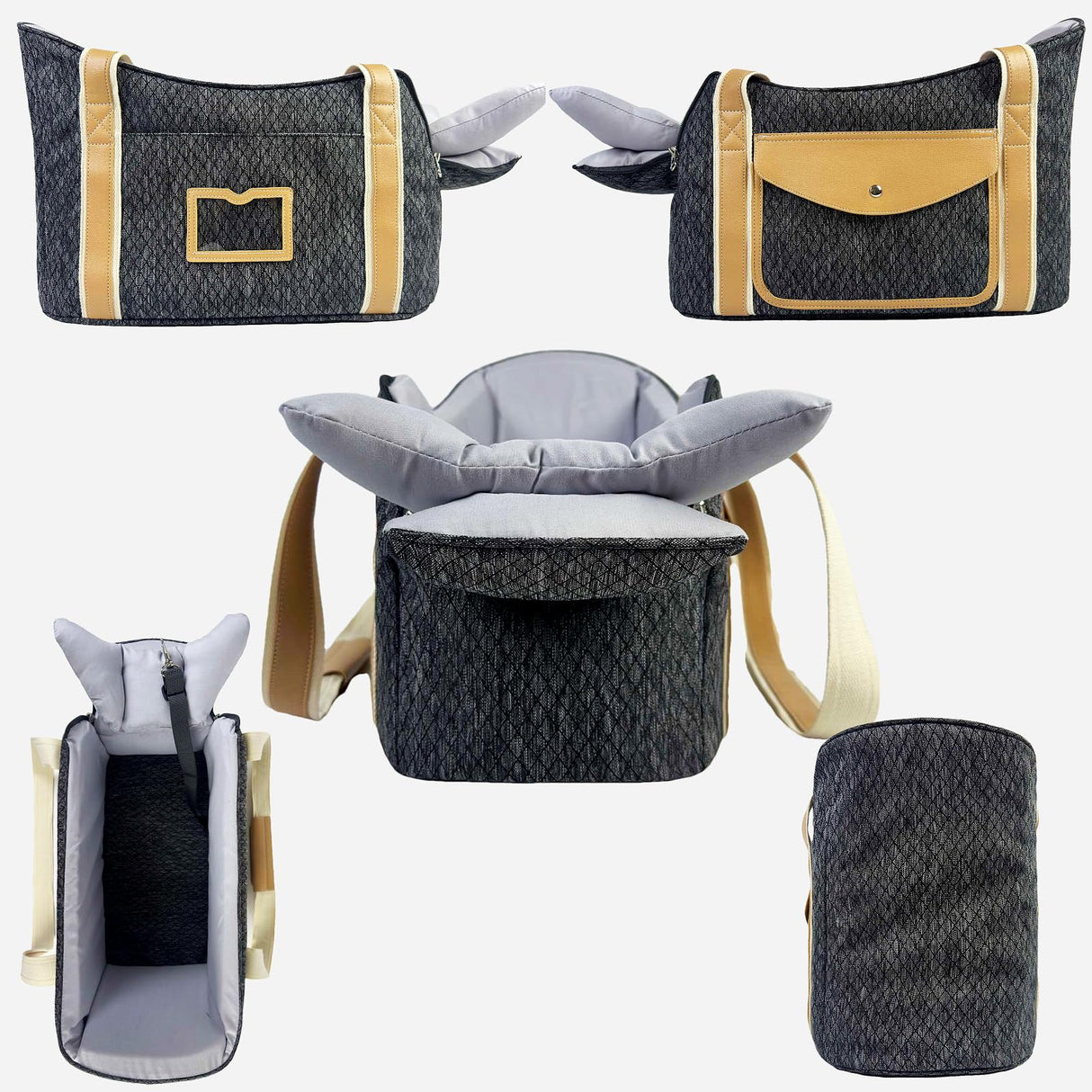 Dog Purse Carrier with Soft Pillows,Dog Tote Bag with Pockets and Secure Harness Clip,17 * 9.5 * 9inches for Small Dogs and Puppies,Outing,Travel,Vet
