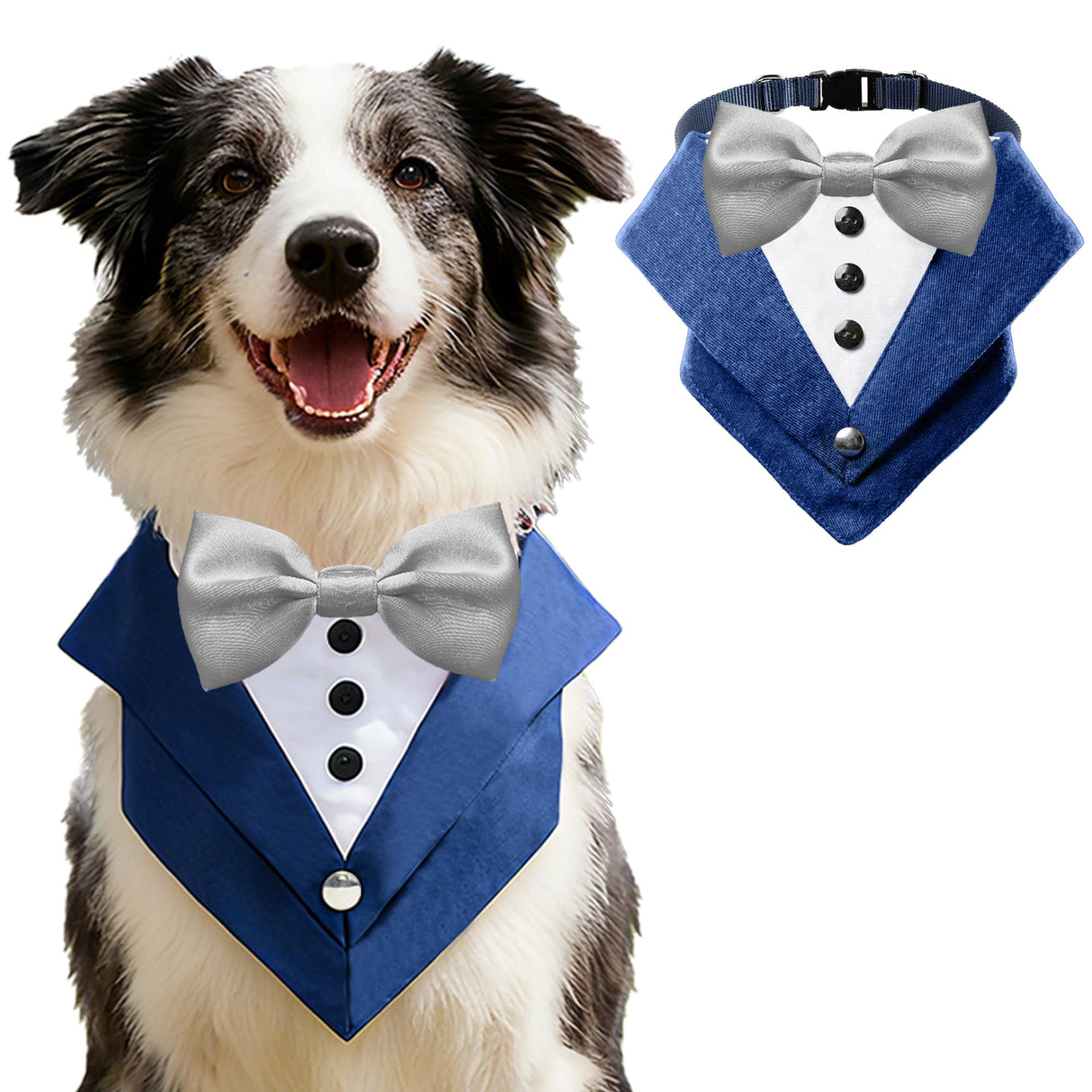 AVERYDAY Dog Tuxedo Bandana Collar for Wedding Outfit, Dog Tux Costume with Bowtie, Pet Harness with Leash Ring for Birthday Party Christmas, Formal Wear Suit and Tie for Small Medium Large Breeds