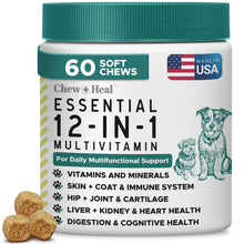 Load image into Gallery viewer, 12-in-1 Multivitamin for Dogs - 60 Puppy and Senior Dog Vitamin and Supplement Soft Chews for Hip and Joint - Advanced Formula with Glucosamine, Omega 3,6,9, Vitamins, Probiotics, and More