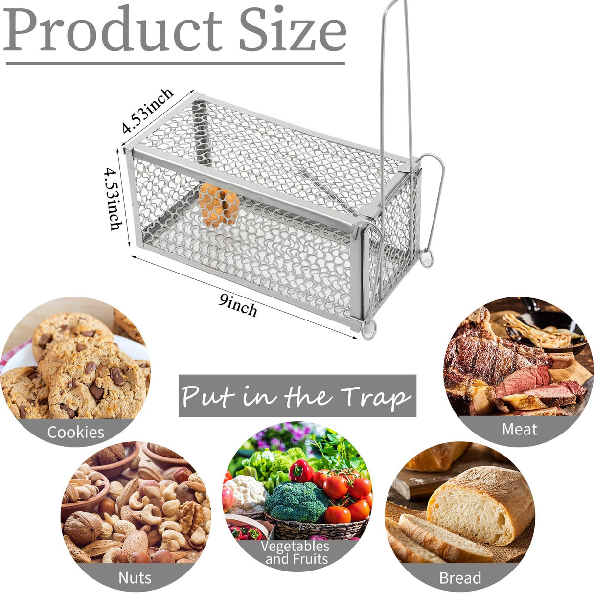 Humane Rat Trap Chipmunk Rodent Trap Mouse Trap Squirrel Trap Small Live Animal Trap Mouse Voles Hamsters Live Cage Rat Mouse Cage Trap for Mice Easy to Catch and Release (Silver,2 Pcs)