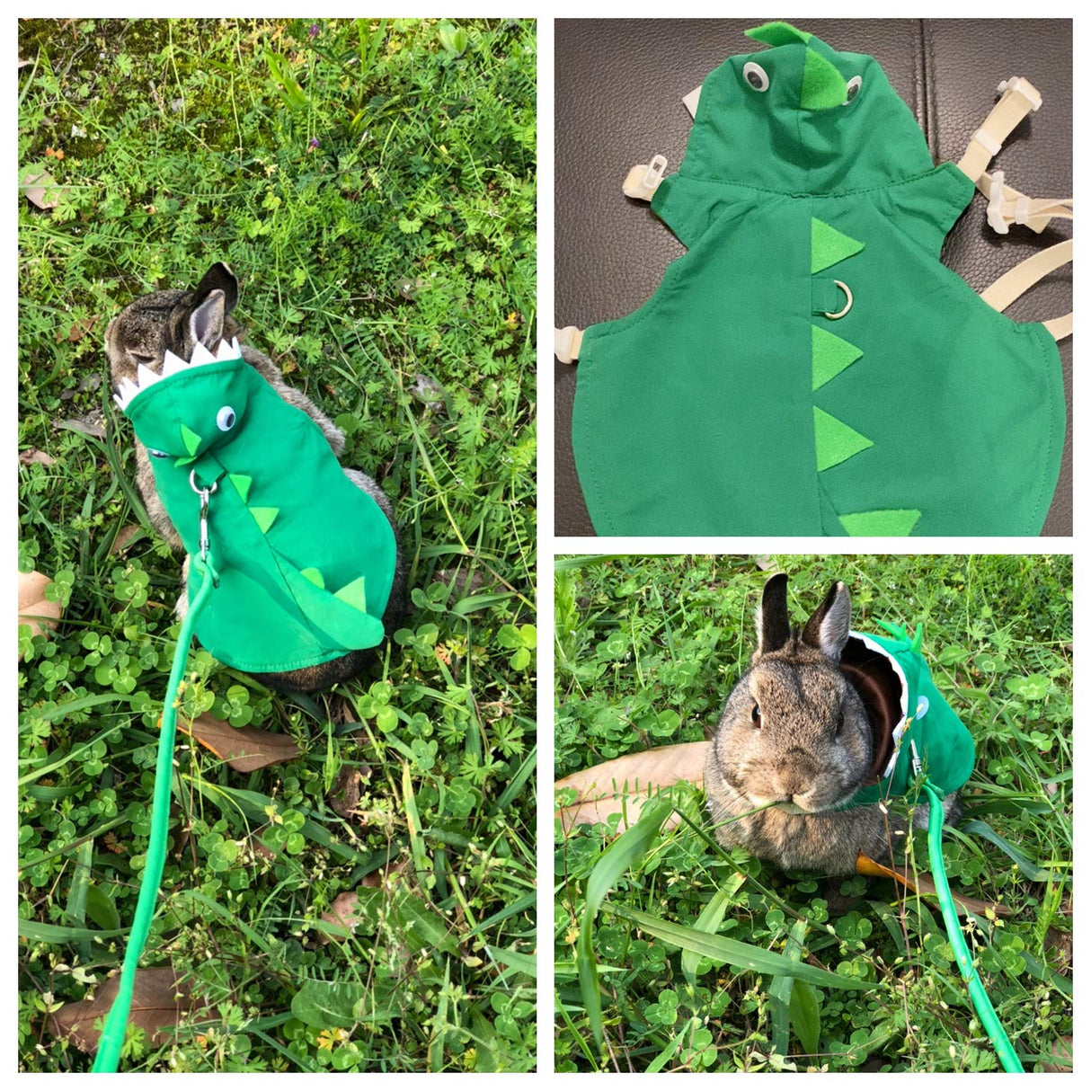 Rabbit Clothes Halloween Costume Dinosaur Harness Adjustable Hoodie for Halloween Dress Up Party Cosplay Photo Shoot for Rabbit Chinchilla Guinea Pig Kitten Puppy Small Animal (M (Chest:11"-16"))