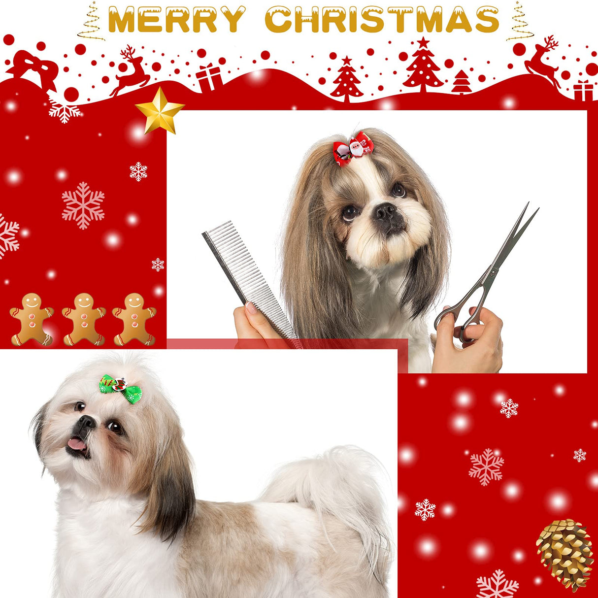 Weewooday 70 Pcs Dogs Hair Holiday Dog Bows Bowtie with Rubber Band Pet Hair Accessories Puppy Bowknot Topknot Pet Grooming Bow for Holiday Christmas Small Puppy Decor(Classic Style)