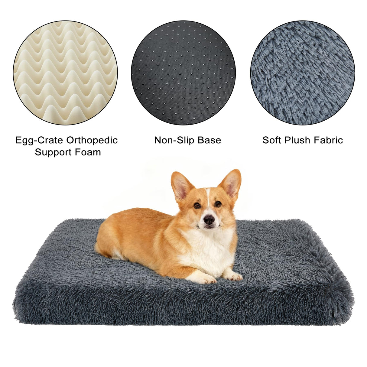 Fluffy Orthopedic Dog Beds for Small Dogs with Washable Removable Cover Dog Crate Bed Egg Crate Foam Support Plush Pet Pad Mat with Anti-Slip Bottom (30 * 20,Dark Grey)