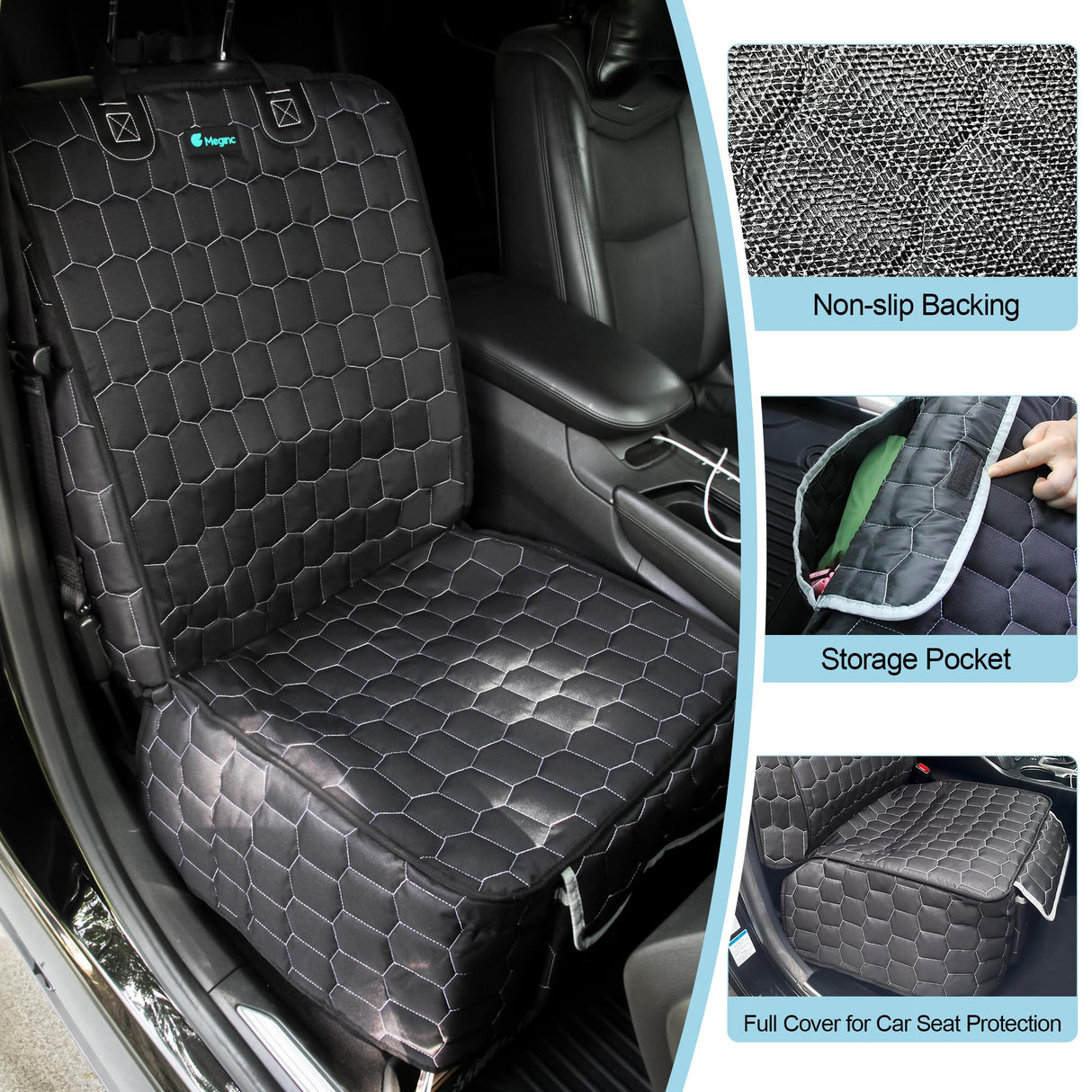 Meginc Front Seat Covers for Cars,Waterproof Car Seat Protector with Side Flaps 600D Fabric Front Seat Dog Cover for Trucks Vans SUVs Sedans, Non Slip Scratch Proof Seat Covers for Dogs in Car