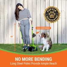 Load image into Gallery viewer, Pupzle Dog Pooper Scooper with Bag Attachment, 40" Long Handle Pooper Scooper for Large Dogs, Dog Poop Scoop for Yard, Large Capacity Swivel Bin and Rake, Lavender Scented Bags (Green)