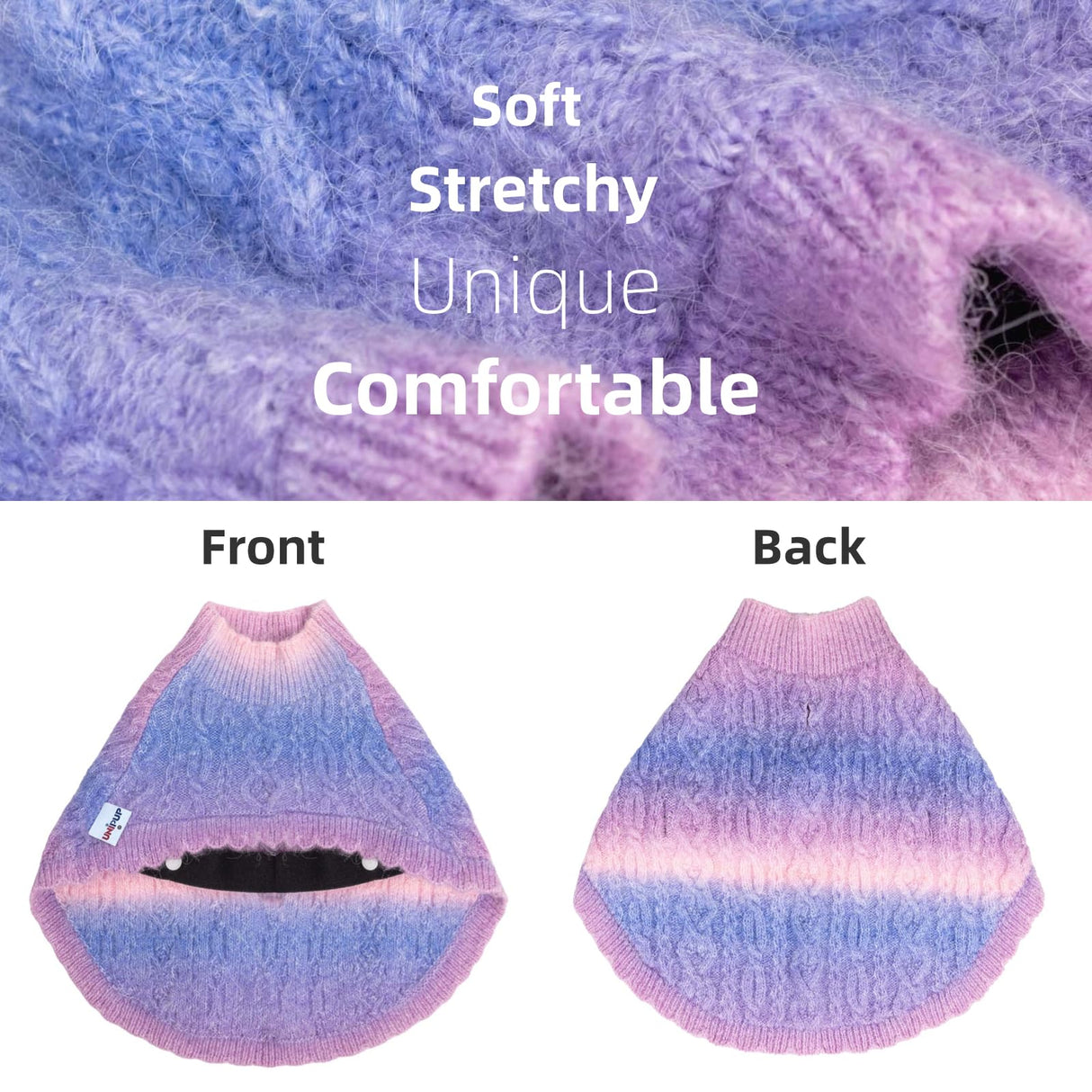 UNIPUP Rainbow Mohair Dog Sweater Cloak, Cold Weather Coat Dog Jacket for Small Dogs, Classic Turtleneck Thick Puppy Clothes with Leash Hole DS93L