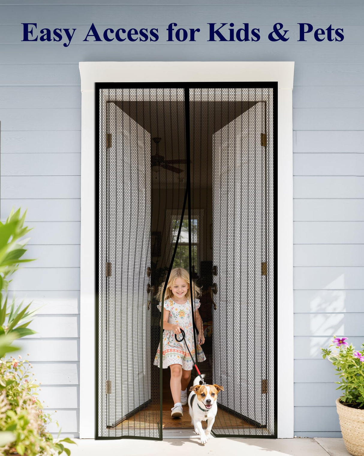 Magnetic Screen Door - 38.0'' x 82.0'' Retractable Screen Door Mesh for Entry Door or Sliding Door, Pet & Kid Friendly, Hands-Free Closure Keeps Bugs Out & Lets Breeze in, Stripe Black