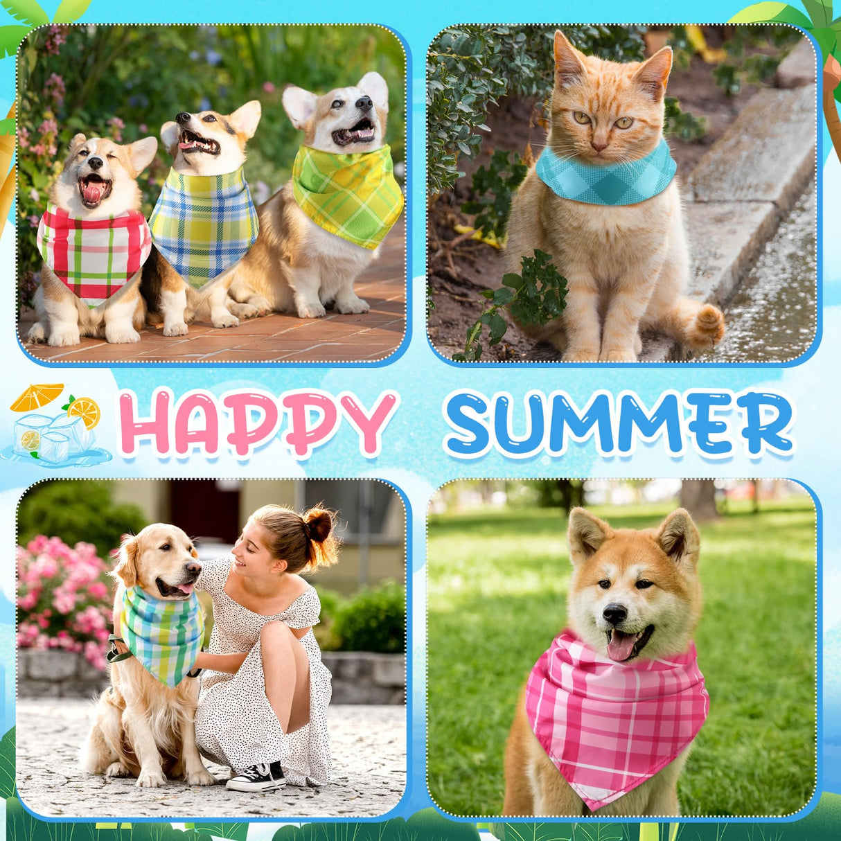 Pickmesh 150 Pcs Summer Plaid Dog Bandanas Bulk Summer Pet Scarf Bibs Adjustable Washable Pet Kerchief Seasonal Costume Accessories Holiday Grooming Supplies for Small to Large Cat Dog