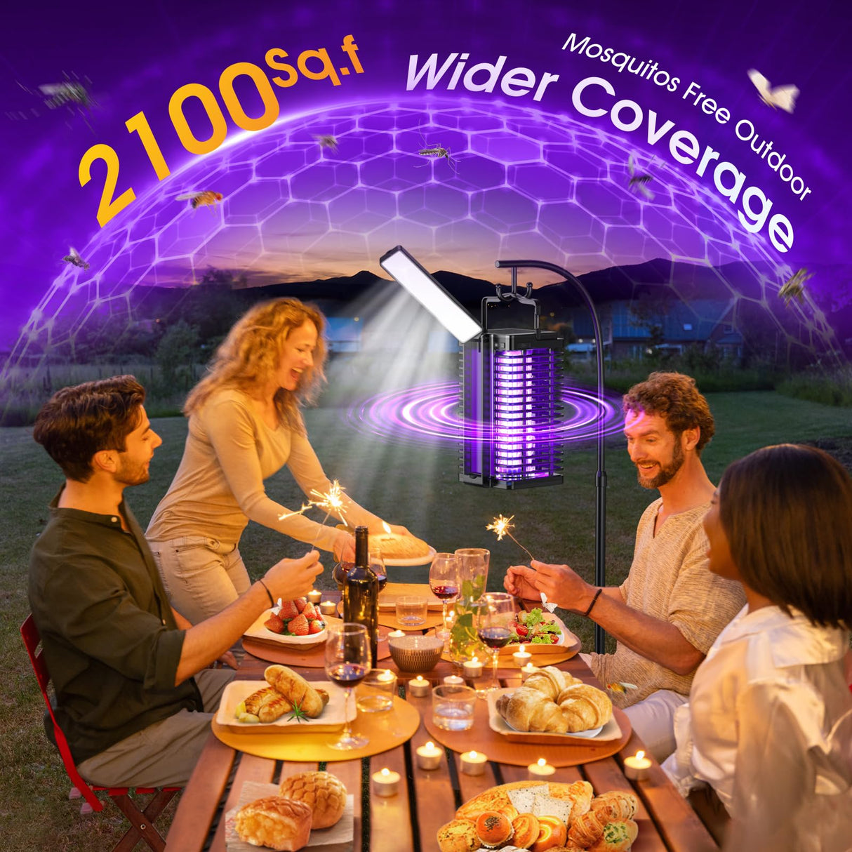 Solar Bug Zapper Outdoor,2 in 1 Mosquito Zapper Cordless & Rechargeable, Kiies 4200V Portable Fly Zapper Insect Trap with Reading Lamp for Camping Patio Backyard Garden Grey