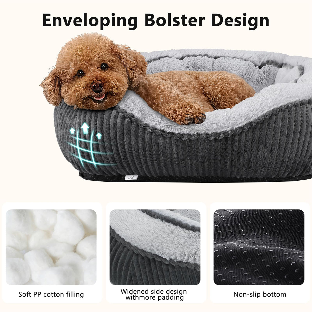 SIWA MARY Small Dog Beds for Small Dogs Washable, Rectangle Dog Bed Medium Size Dog, Orthopedic Dog Bed, Soft Calming Sleeping Puppy Bed, Durable Pet Sofa Bed with Anti-Slip Bottom, S(20"x19"x6")