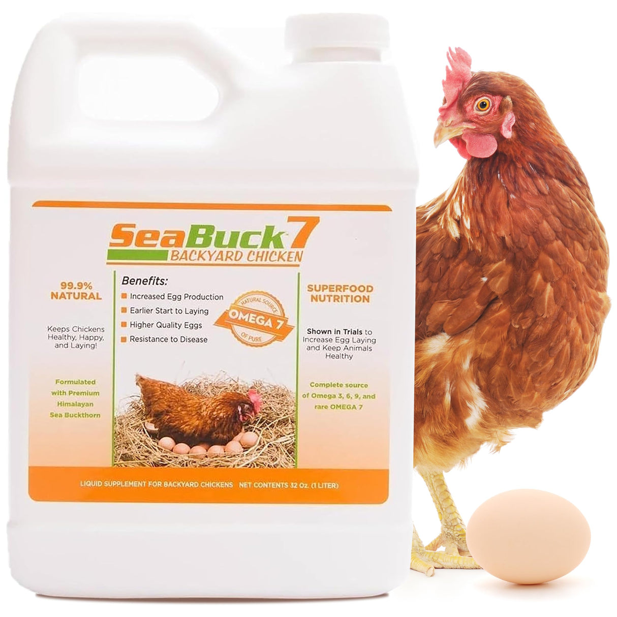 SEABUCK7 Chicken & Bird Supplement with Sea Buckthorn to Improve Egg Quality & Increase Egg Production (1-Month Supply for 20 Chickens)