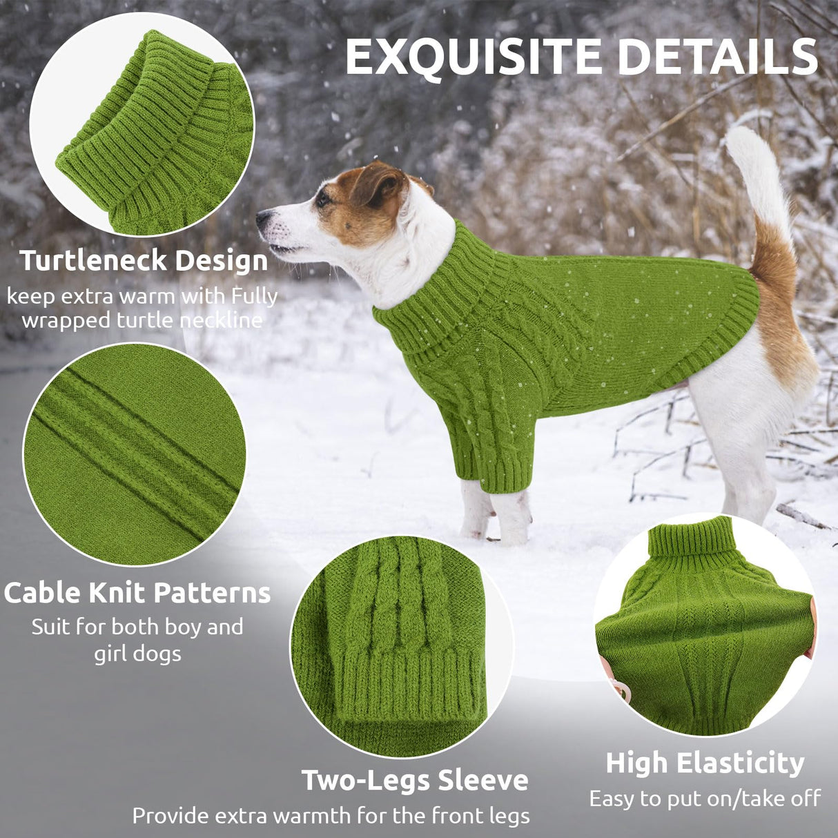 Queenmore Dog Sweater, Knit Turtleneck Long Sleeve Pet Sweater for Winter, Soft Warm Pullover with Stylish Patterns, Comfortable Cozy Dog Clothes for Small Dogs Puppy Chihuahua Yorkie (Green,XS)