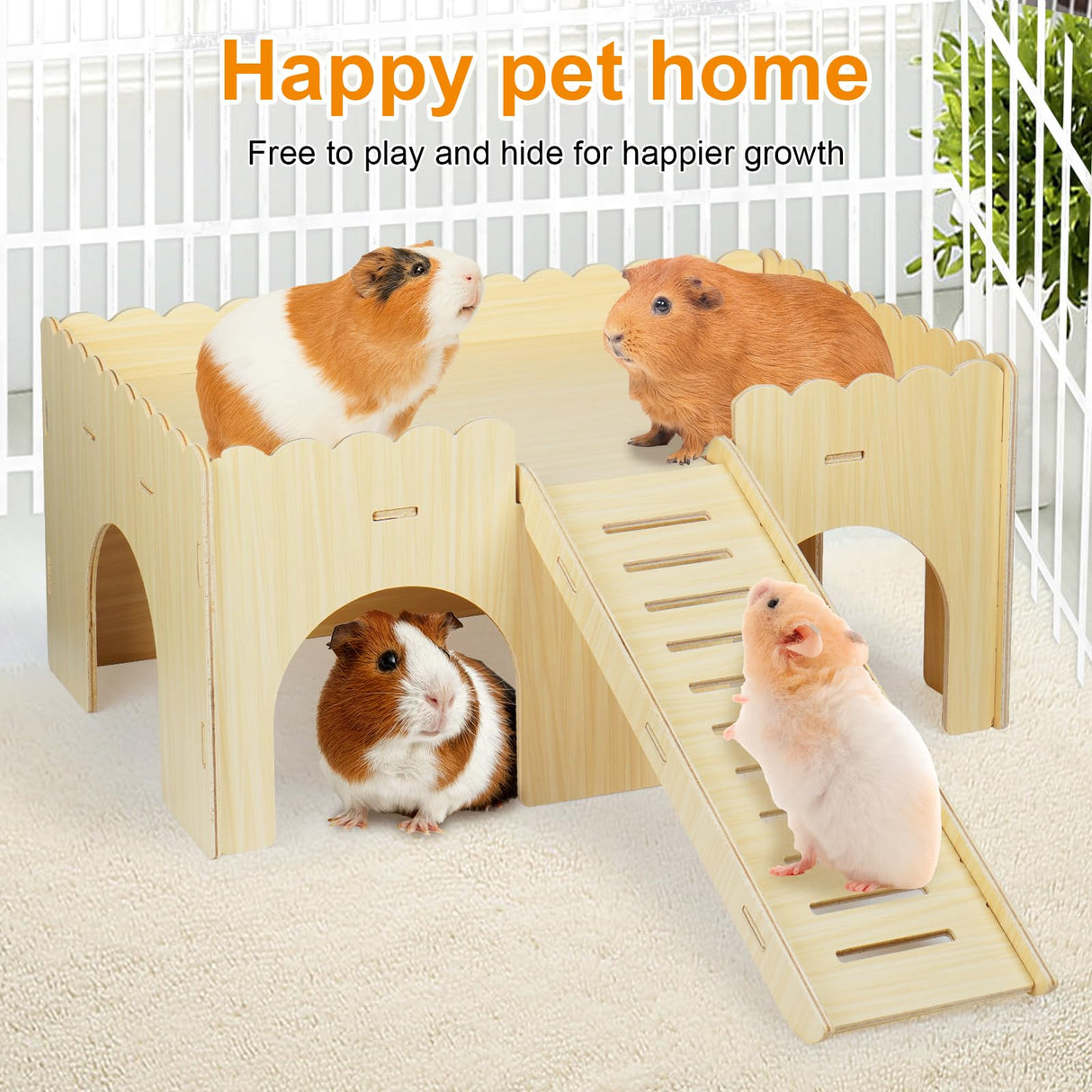 Large Guinea Pig Hideout, Upgraded Wooden Guinea Pig Castle with Guinea Pig ramp, Easy to Assemble Guinea Pig House for Small Animal House Habitat or Hamster Hideout/Rabbit Hideout