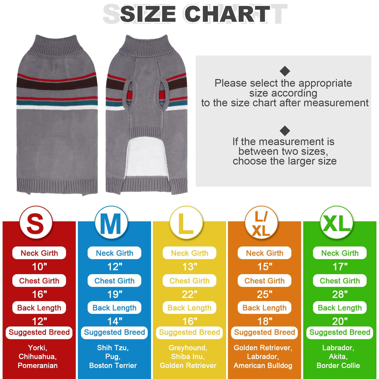 PAWCHIE Dog Sweater - Warm Coat Turtleneck, Stretchy Knitted Dog Outfit with Leash Hole, Grey S - Small to Large Doggy Puppy Cat