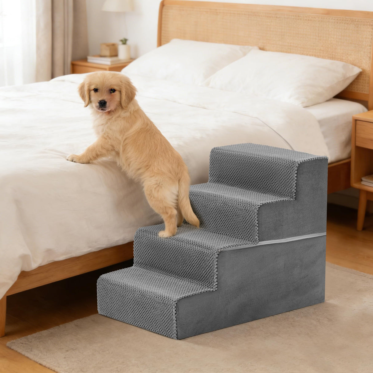 KMFurnila 4-Step Dog Stairs for Large Dogs and Cats, 18in H Dog Steps for Couch, Sofa, Chair, Non-Slip Sturdy Pet Steps, Pet Ramp for High Bed Indoor