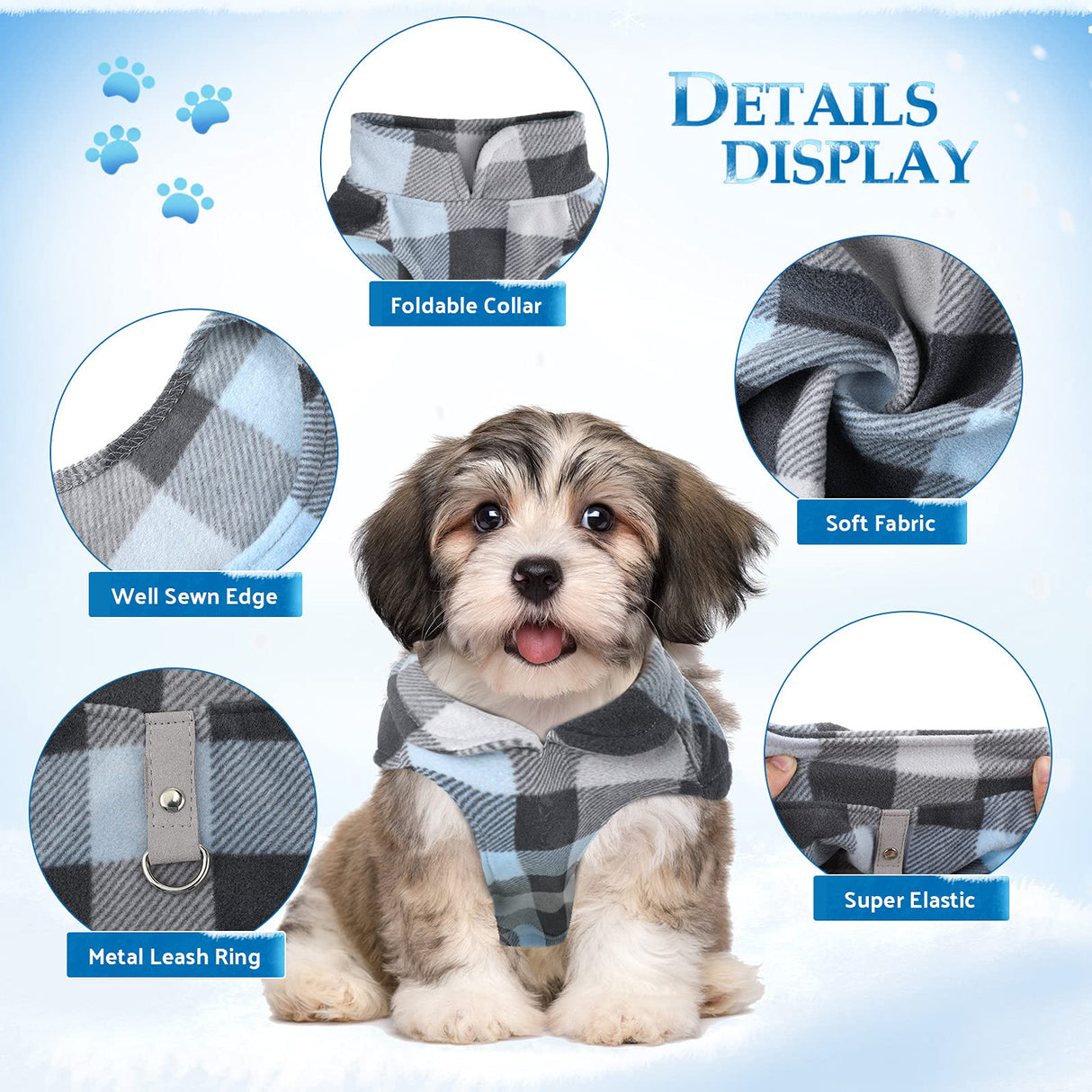 4 Pieces Winter Fabric Dog Sweater with Leash Ring Soft Fleece Vest Dog Clothes Plaid Camouflage Warm Puppy Jacket Pullover Clothes for Small Cat Puppy Chihuahua(XXX-Large)