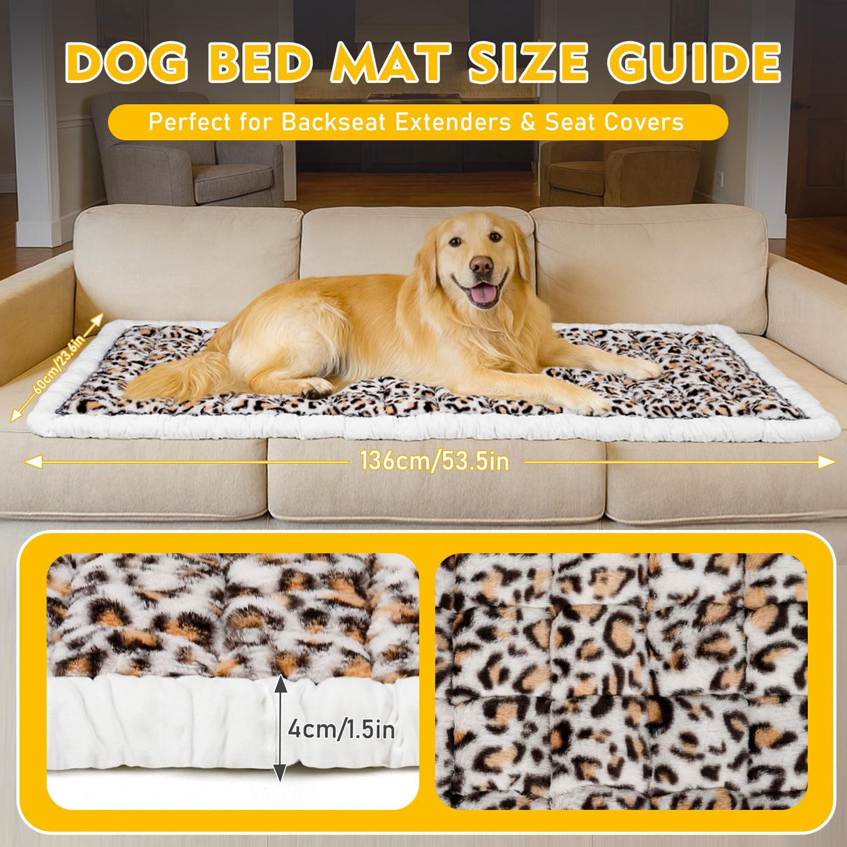 Car Back Seat Mat for Dog 53"x24" Dog Bed for Car Scratch Proof Non Slip Thick Odorless Non Fading Pet Travel Cushion Bed Overlay for Hard Bottom Extender & Cat Rabbit Pet Car Seat Cover Protector