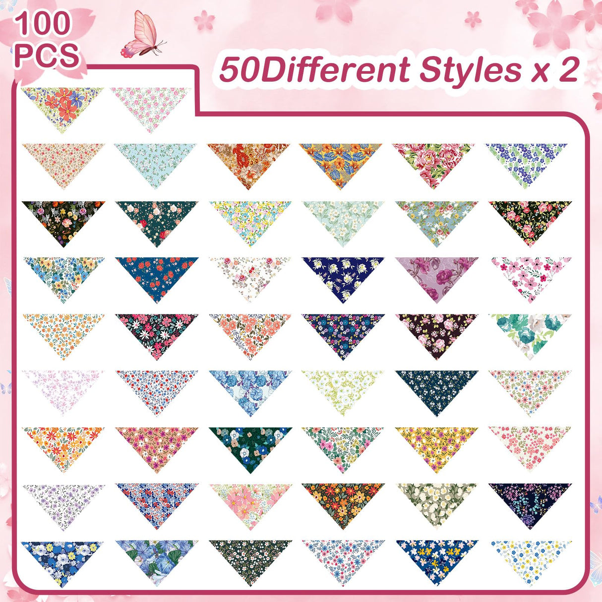 Sweetude 50 Pcs Dog Bandanas Bulk Floral Pattern Triangle Scarf Adjustable Washable Bandana Bibs for Small Medium Large Dogs Pets