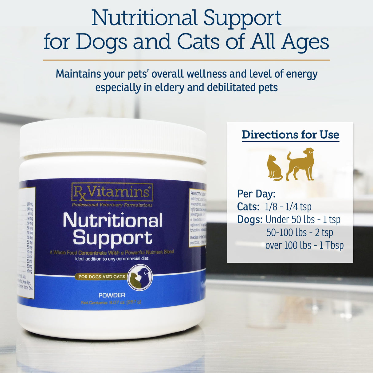 Rx Vitamins Nutritional Support - A Combination of Essential Vitamins, Minerals, & Other Beneficial Compounds for Dogs and Cats - 9.07oz