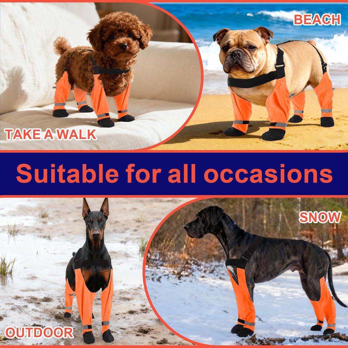 SeranPup S Adjustable Dog Suspender Boots & Hiking Shoes, Waterproof Winter Snow Gear Boots with Anti-Slip Sole, Reflective Snowsuit Design That Helps Stay On for Cold Weather Adventures