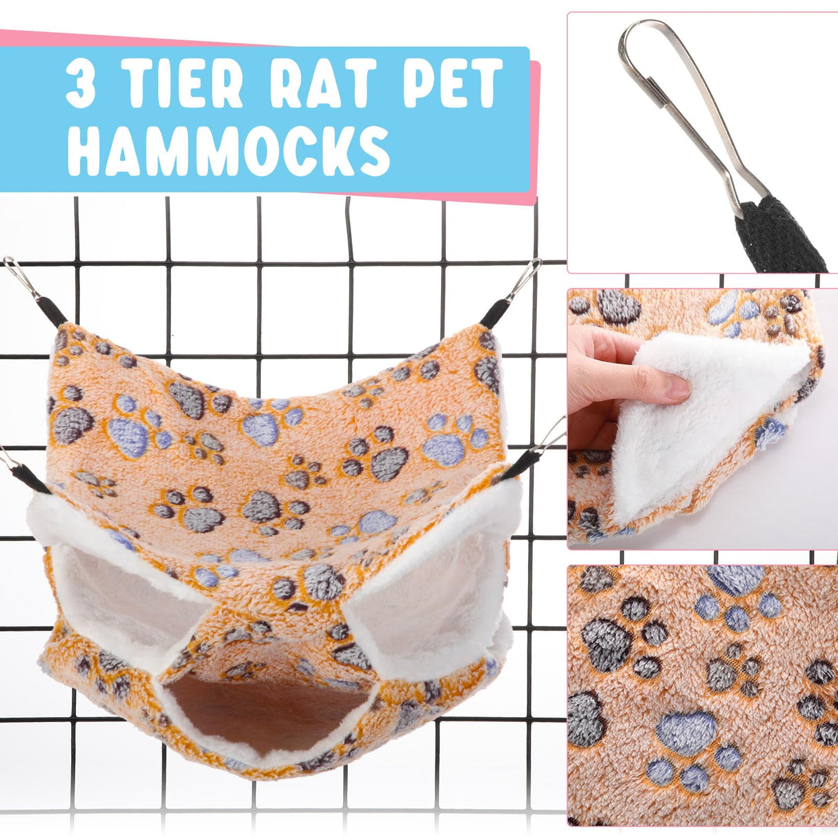 Abbylike 9 Pieces Rat Hammock 3 Tier Guinea Pig Ferret Hammocks Small Pet Hanging Tunnel Glider Toy Guinea Pig Ferret Hideout Bed Cage Accessories for Hamster(Light Brown, White, Black,Paw)