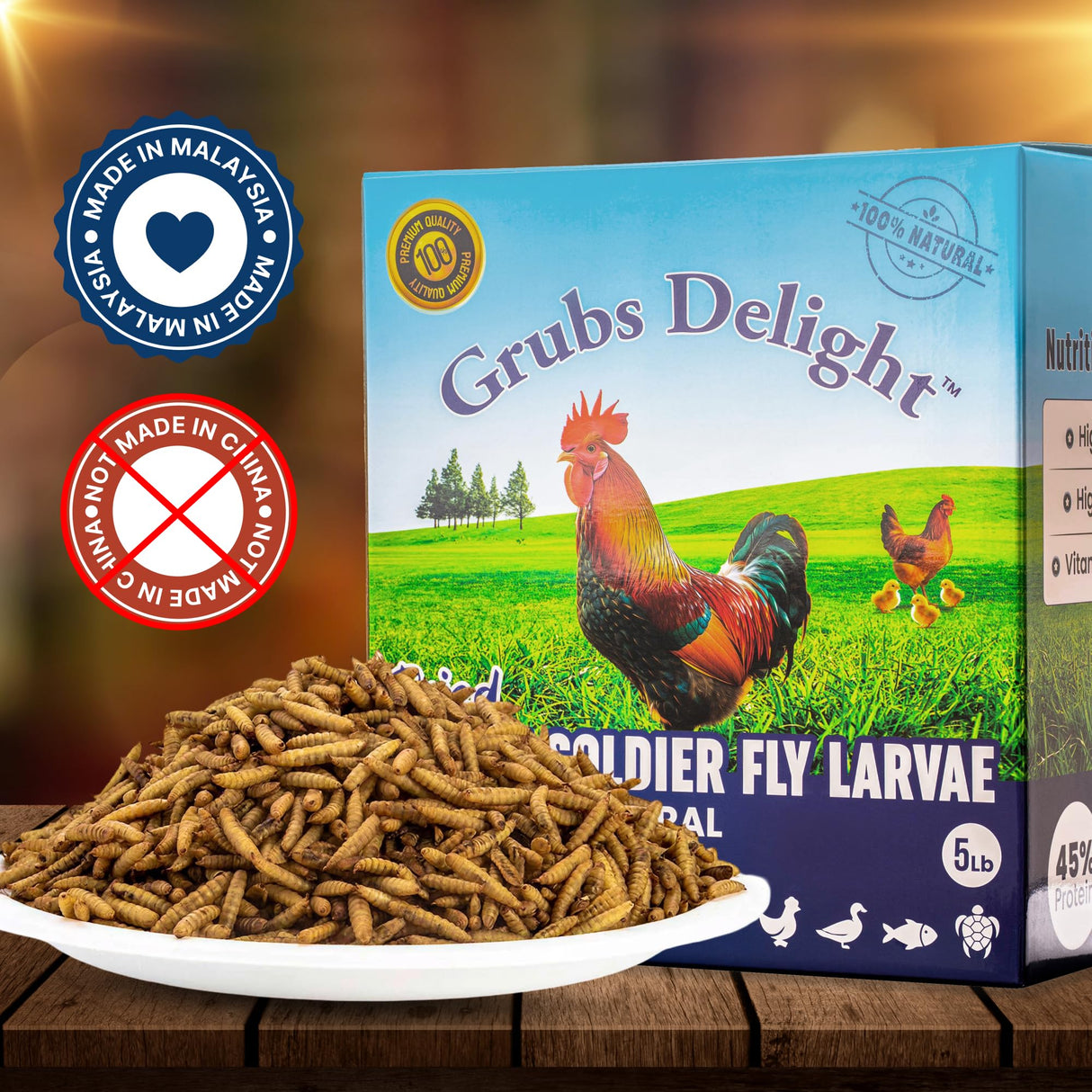 Grubs Delight 5LB Dried Black Soldier Fly Larvae for Chickens – 85x More Calcium Than Mealworms, for Chickens and Birds, 100% Natural Non-GMO Chicken Worms Treats, High Protein & Calcium Poultry Feed