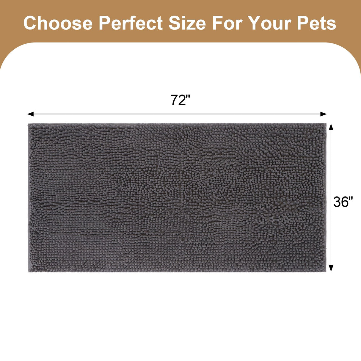Amyracel Absorbent Dog Door Mat for Muddy Paws, 72" x 36" Non Slip Washable Door Mat Indoor Entrance, Quick Dry Chenille Pet Entry Rugs for Entryway Indoor, Grey