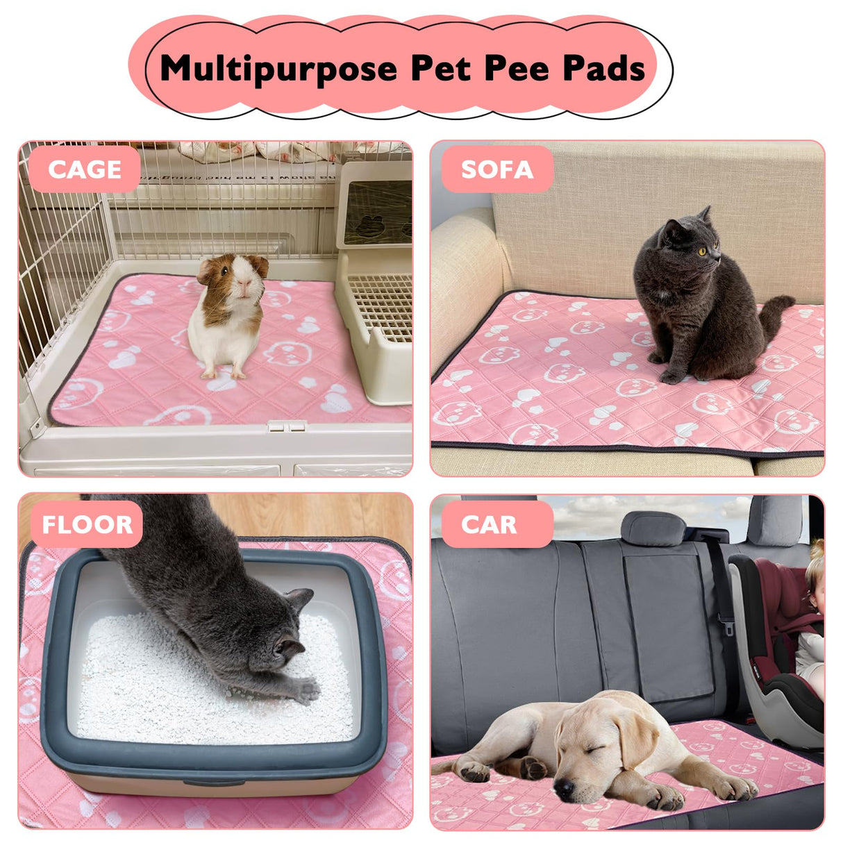 Mooydee 2 Pack Guinea Pig Bedding - Washable Guinea Pig Liner for Midwest Cage, Waterproof Reusable & Anti Slip Pee Pads Super Absorbent Mats for Small Animals Rabbit Hamster Rat (Pink, 48 x 24 Inch)