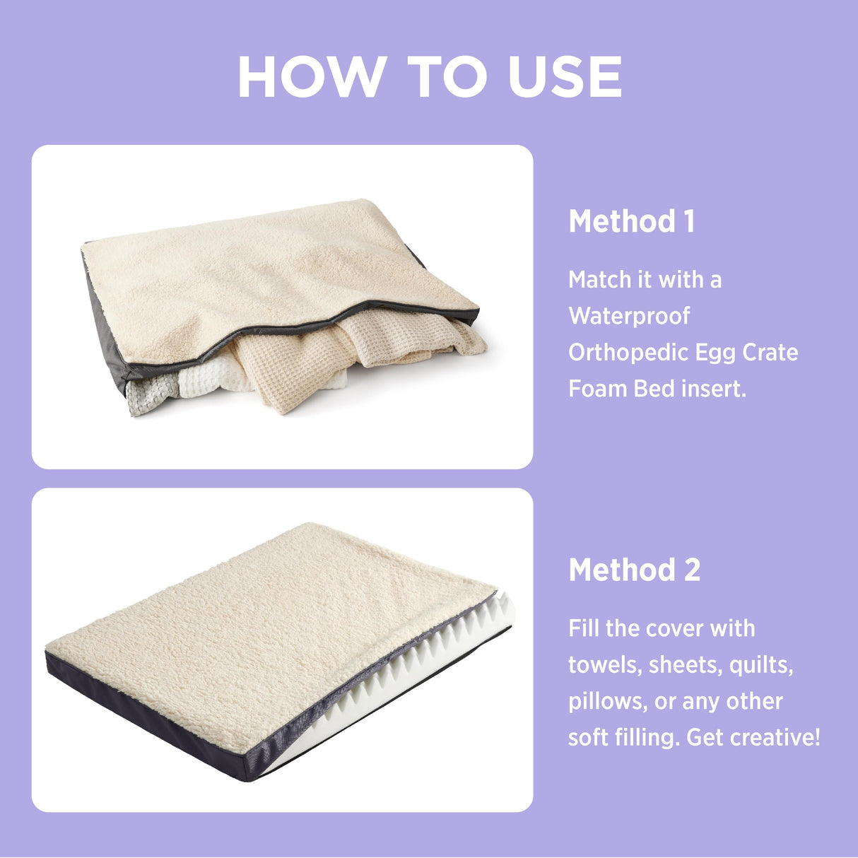 LE SURE Washable Dog Bed Cover Replacement - Large Size Plush Fleece Cover for Orthopedic Egg Crate Foam Pet Mat 36x27x3 Inches, Grey