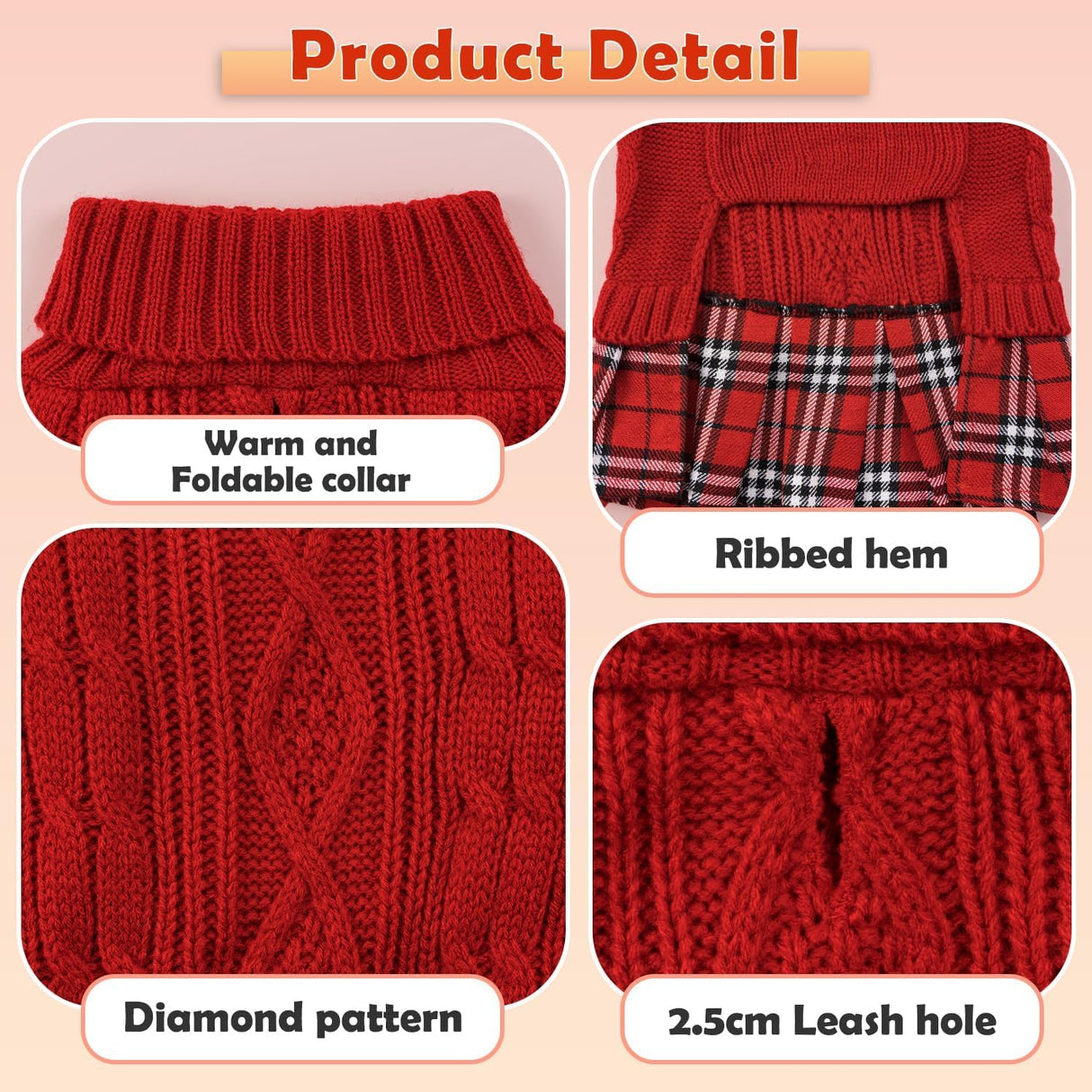 YUDODO 2 Pack Small Dog Sweater Dress with Bowtie Turtleneck - Knitted Pet Girl Dog Winter Clothes - Pet Warm Sweater for Puppy Yorkies, Chihuahua (S Red+Grey)