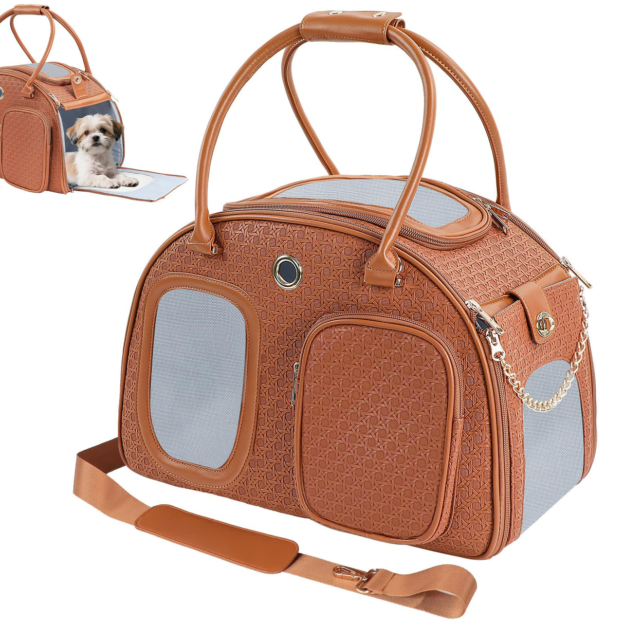 Dog Purse Carrier for Small Dogs, Airline Approved Pet Carrier Purse with Mesh Windows, Soft-Sided Travel Bag for 5–9 lbs Puppy & Cats, Lightweight Tote for Travel & Daily Outings