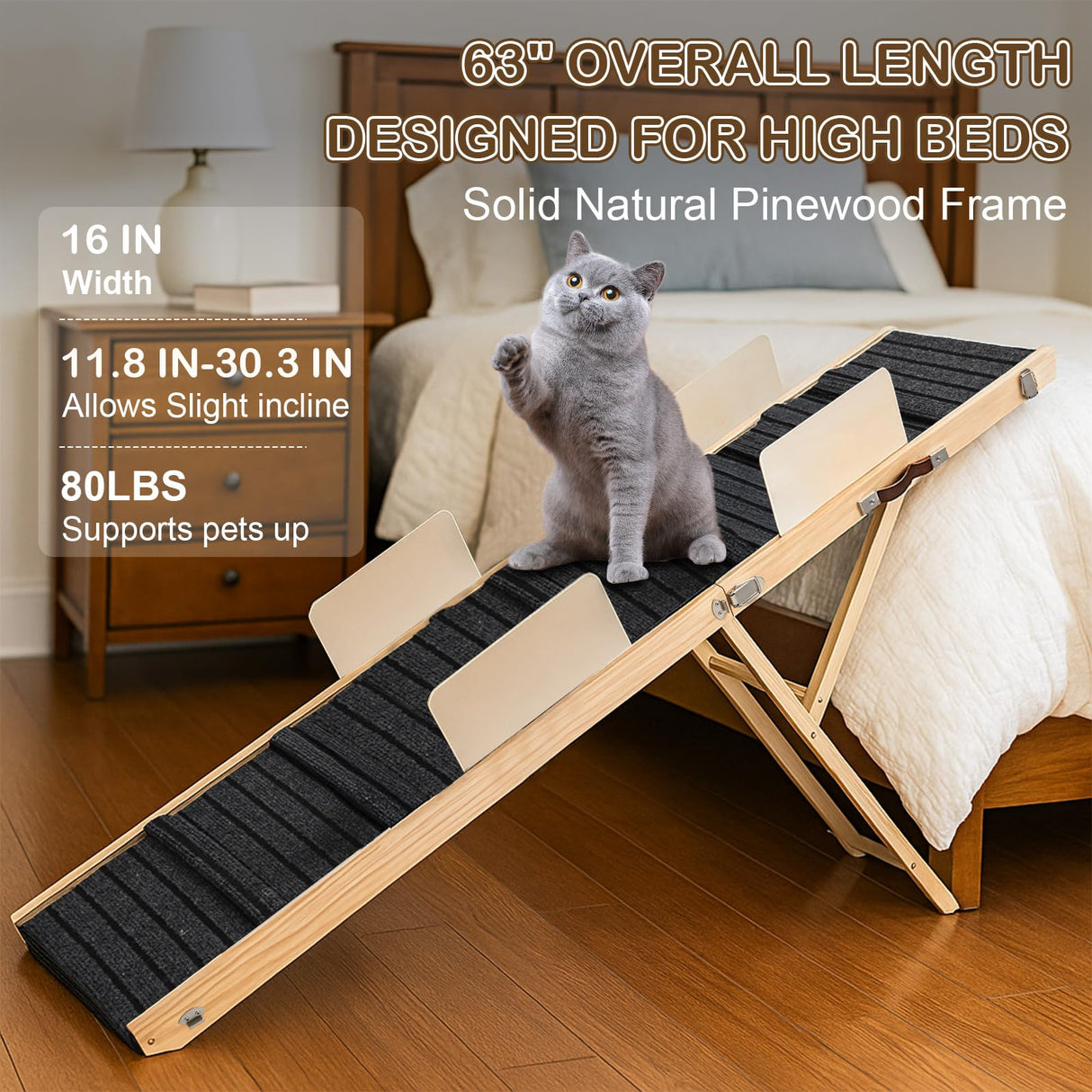 Upgraded Dog Ramp for Bed, Couch, Car, Foldable Pet Ramp, Non-Slip Pad & Safety Baffle-6 Adjustable Height 12" to 30", Portable Stable Pet Steps for Small & Medium Old Dogs & Cats 