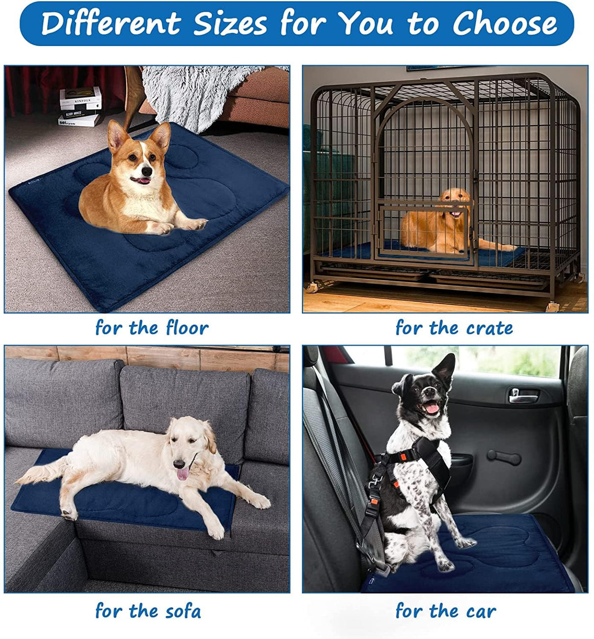 Dog Crate Pad(30"x 48"), Mats for Sleeping, Breathable Crate Bed Pad,Dark Colored to Hide Stains, Navy