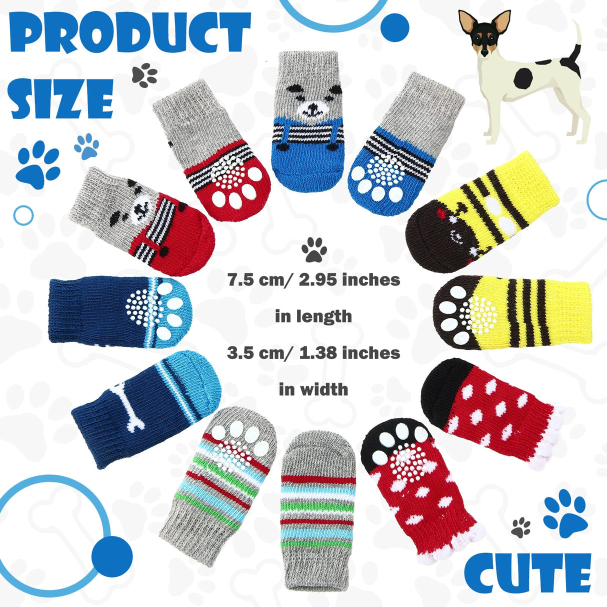 Sadnyy 24 Pcs Non Slip Dog Socks for Small Medium Large Puppy Pet, 6 Styles Dog Booties Paw Covers with Grips Paw Protectors for Hot Pavement Hardwood Floors Prevents Scratching Licking Wound(Medium)