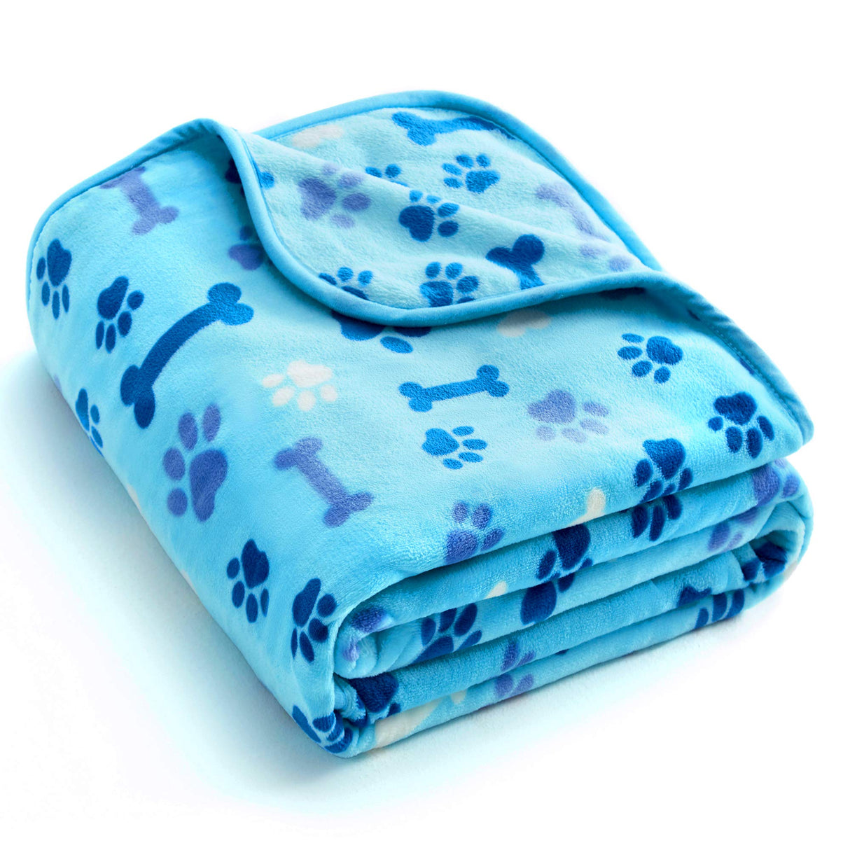Allisandro Luxurious Dog Blanket, 350 GSM Super Fuzzy Microplush Fleece Pet Blankets for Small Medium Large Dogs and Cats, Blue Paw and Bone, 80" x 64"