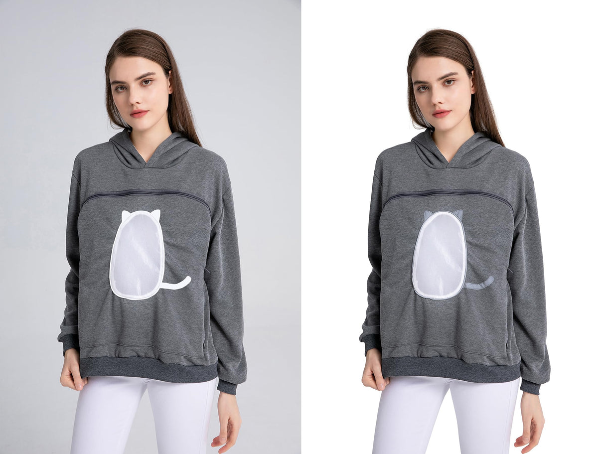 ALYC Pet Carrier Hoodie Cat Dog Pouch Holder Sweatshirt Large Pocket Pullover Shirt with Cat Ear for Women Dark Gray
