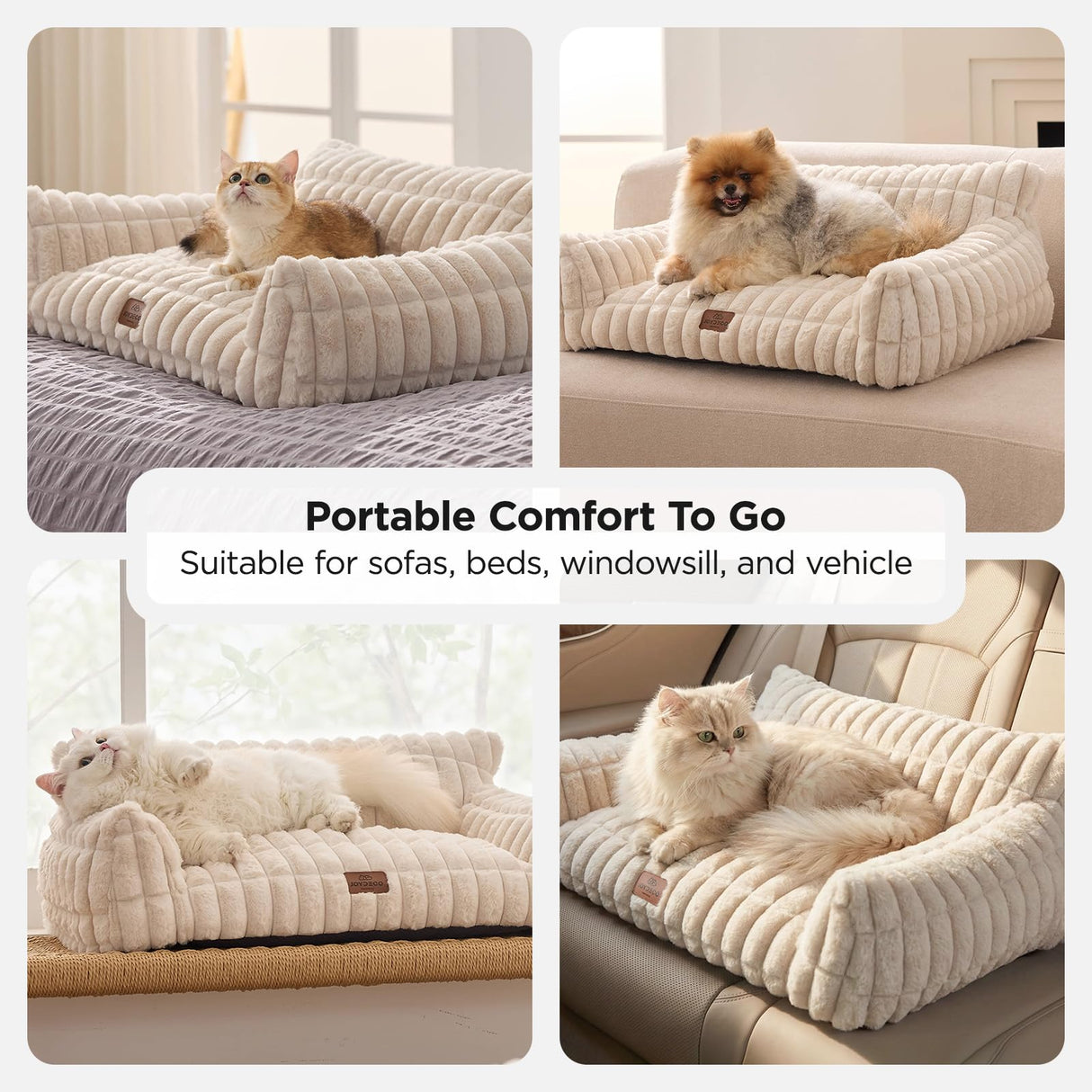 Joydeco Cat Couch for Pets, 30 inch Plush Pet Sofa, Cat Bed for Indoor Cats with Removable Washable Cover, Supportive Pet Sofa, Cream