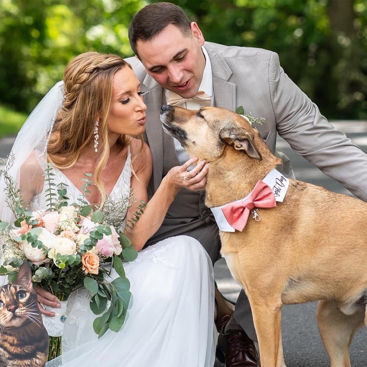 Handcrafted Personalized Dog Wedding Attire with Bow Tie – Custom Embroidered Name, Adjustable Shirt-Style Collar Fit, Optional Ring Bearer Clasp, Formal Outfit by ACORD EU (White)