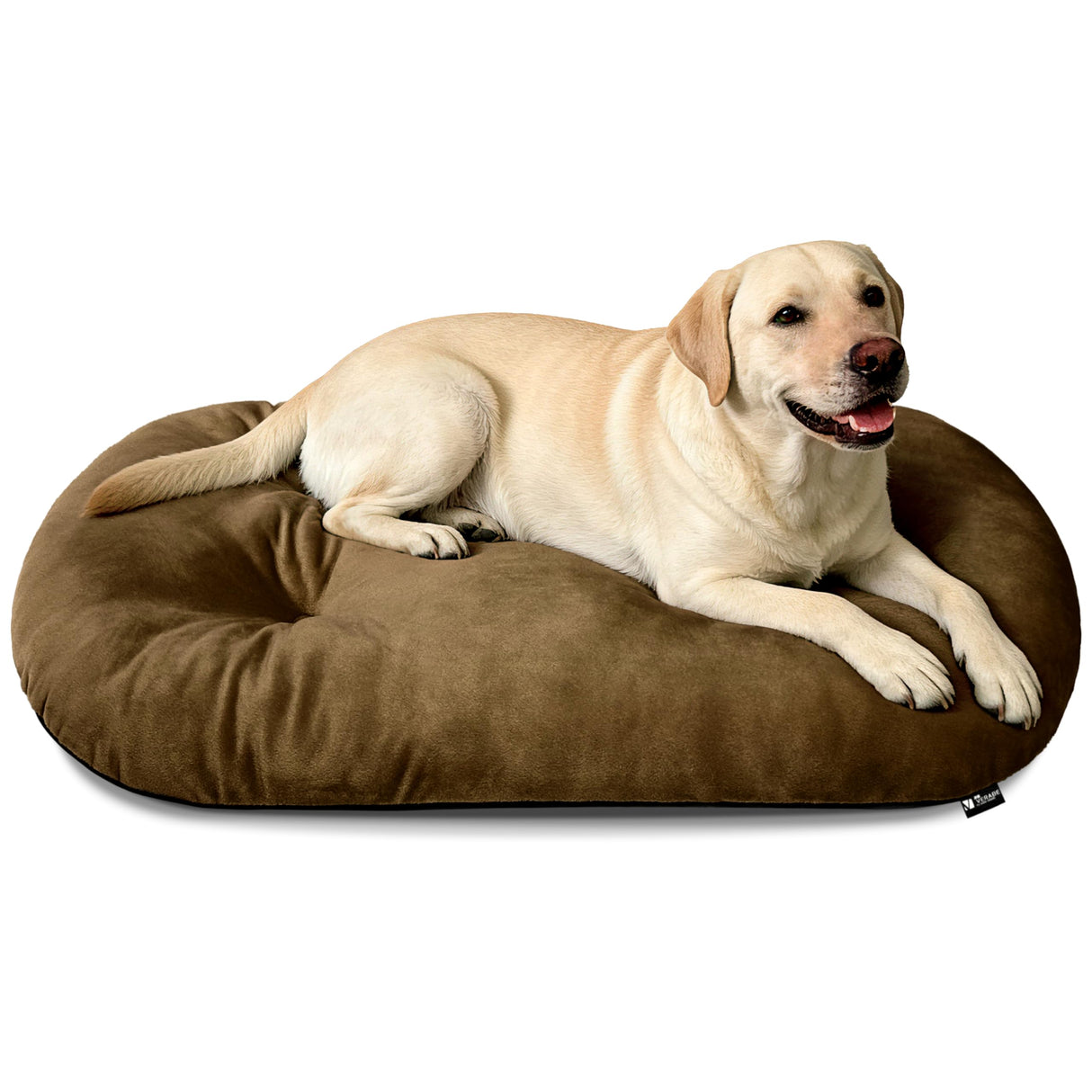 VERABE Washable Dog Bed for Extra-Large Dogs, 41x27 Inch Short Plush Oval Crate Pad with Non-Slip Bottom, Silver-Tipped High-Resilience Pet Mat,Brown