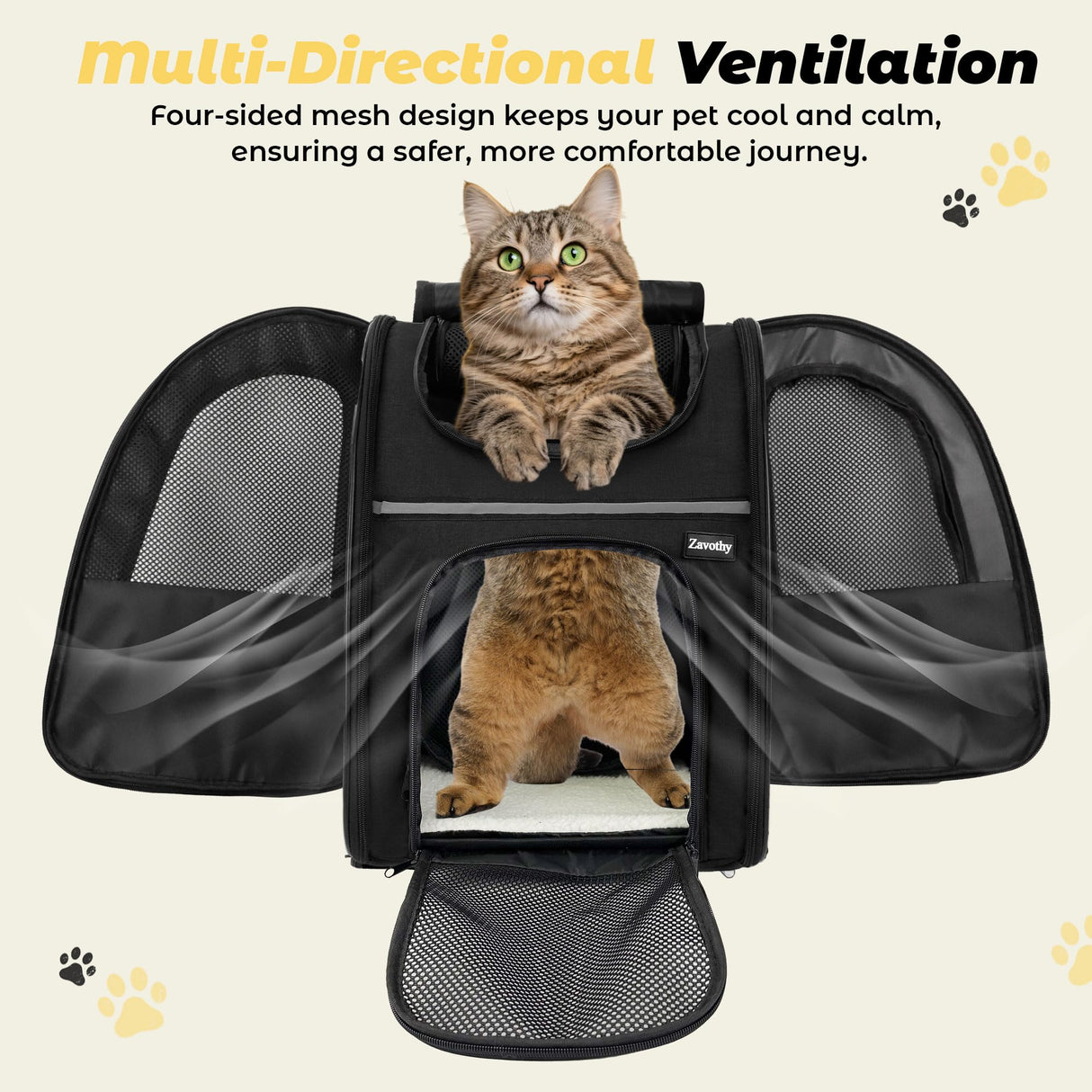 Zavothy Cat Backpack Carrier, Expandable Airline Approved Pet Backpack for Small Cats & Dogs, Breathable Mesh Cat Carrier Backpack with Padded Bottom, Foldable Travel Bag – Black