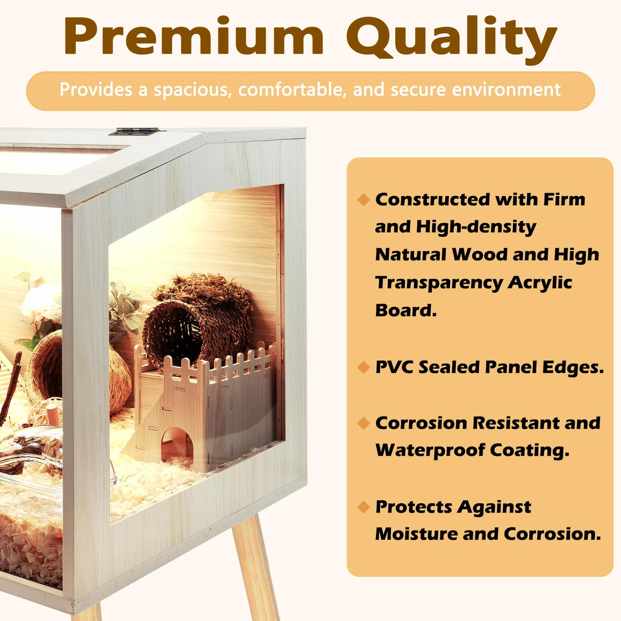 Prolee Hamster Cage Wooden Chew Proof, Extra Large Mice and Rat Habitat Openable Top with Acrylic Sheets Solid Built Small Animal Cage with Leg Stands, 40 Inch Long