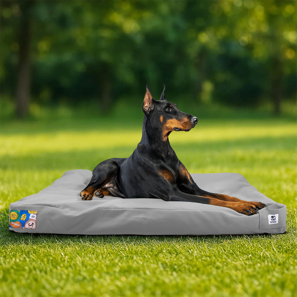 Sytopia 42" Outdoor Indestructible Canvas Dog Bed β Ultra-Durable, Waterproof, Washable, Removable Cover β Comfort for Extra Large Dogs β Perfect for Patio, Crate, or Adventure (Light Grey)