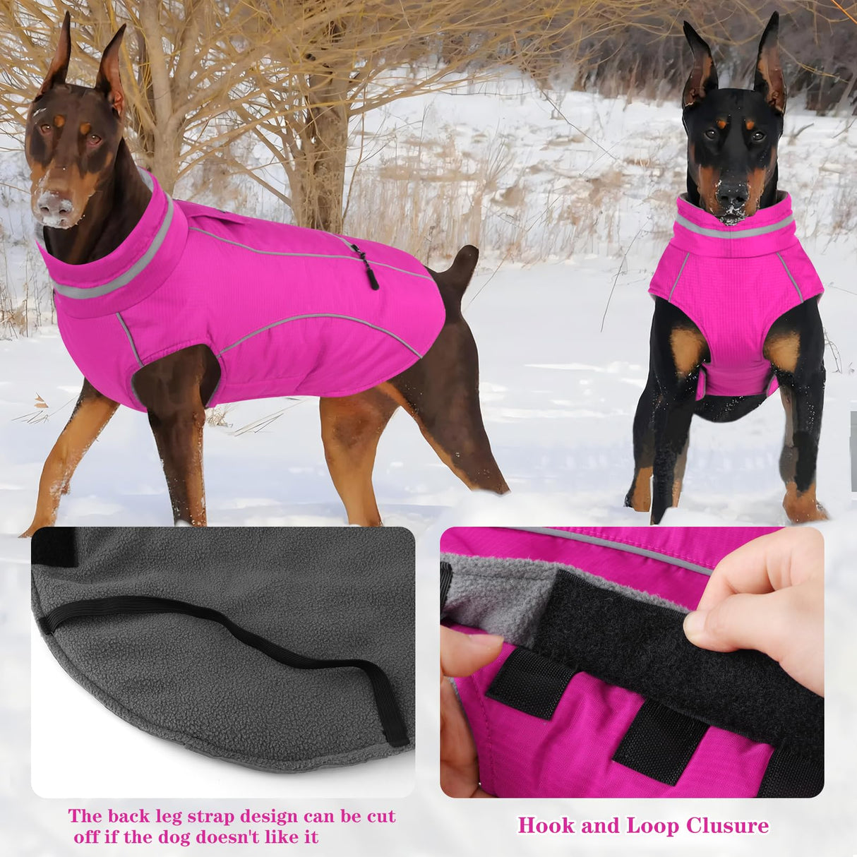 Doglay Waterproof Dog Coat, Reflective Dog Winter Jacket with Pocket & Turtleneck, Warm Puppy Snow Jacket for Small Medium Large Dogs - Pink, XL