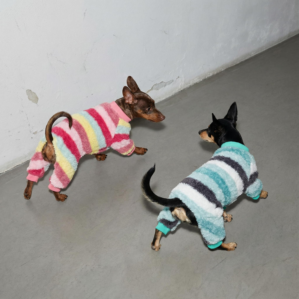 Fitwarm Fuzzy Striped Dog Fleece Pajamas, Warm Winter Clothes for Small Dogs Boy Girl, Cozy Pet Onesie with Feet, Light Sea Green, Black, White, XL