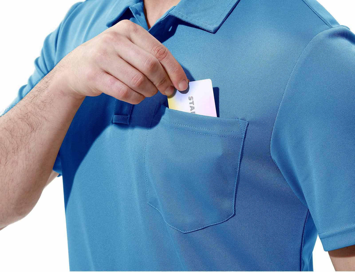 Rdruko Men's Activewear Polo Shirts Short Sleeve Quick Dry Outdoor Golf Sports Shirts with Pocket(Blue, US XL)