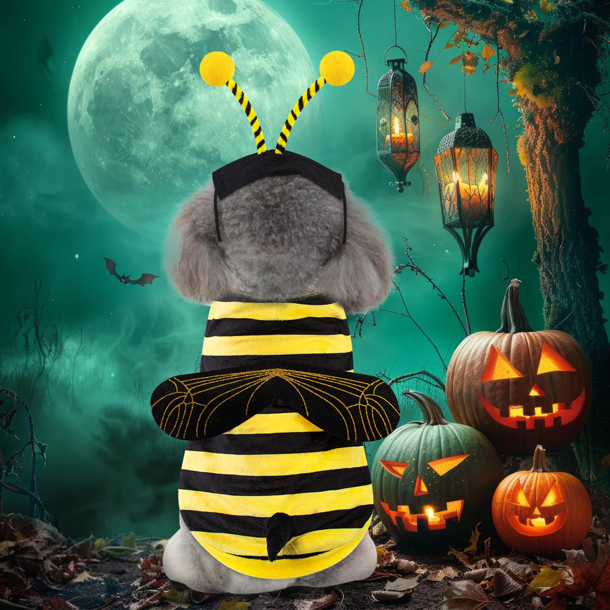 Bee Dog Costume Halloween Dog Costumes for Small Medium Dogs Cats, Bumblebee Pet Outfit with Antenna Hat Funny Pet Costumes Cosplay Clothes Christmas Birthday Party