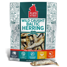 Load image into Gallery viewer, Plato Pet Treats Fish Dog Treats - Air-Dried, Single Ingredient Dog Treat - with Omega 3 & 6 Fatty Acids to Support Skin and Coat - 100% Whole Fish - Wild Caught Baltic Herring Dog Treats - 8.5 oz